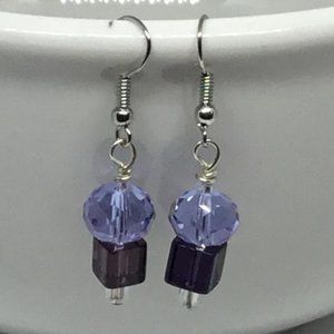 Lavender w Purple Crystal & Glass Earrings